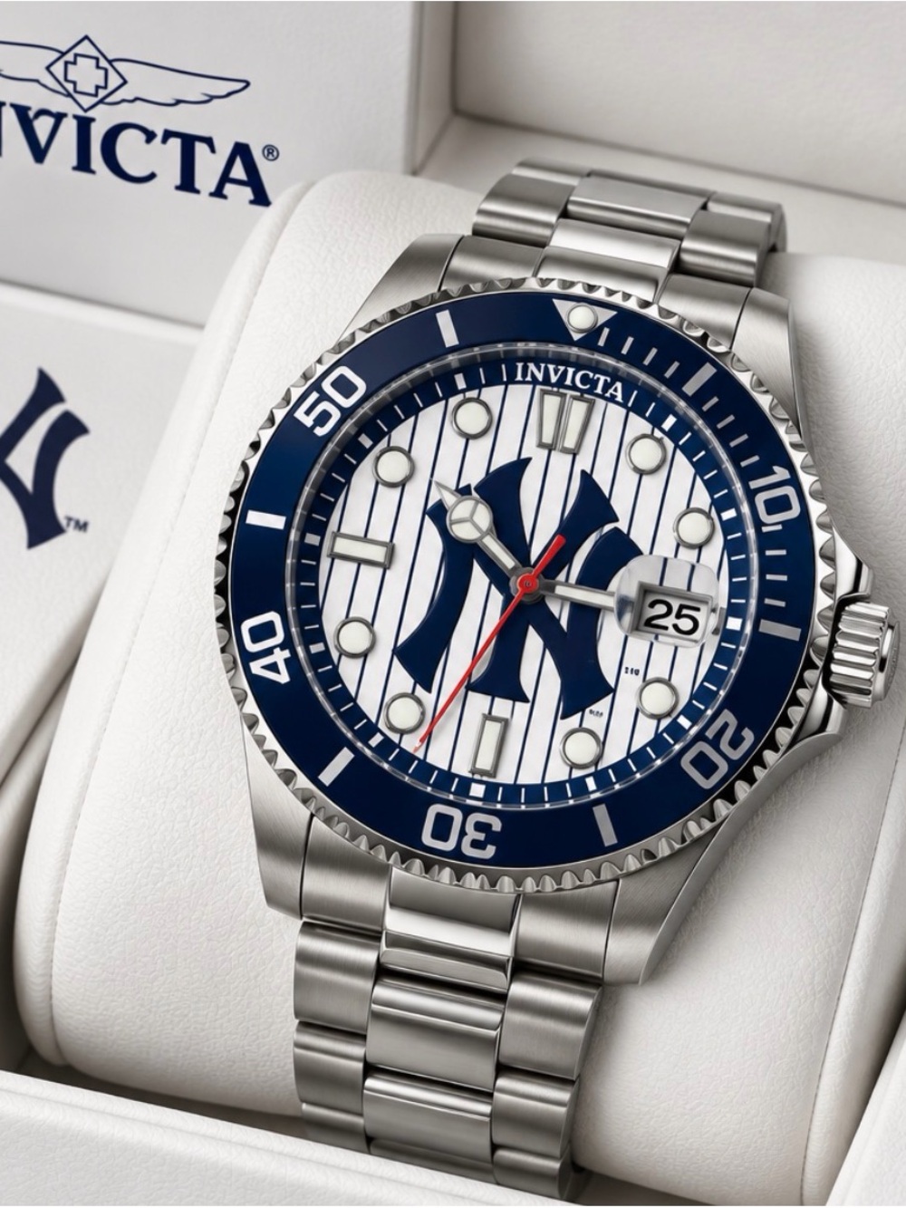 Invicta Stainless Steel Watch with Navy and White Dial